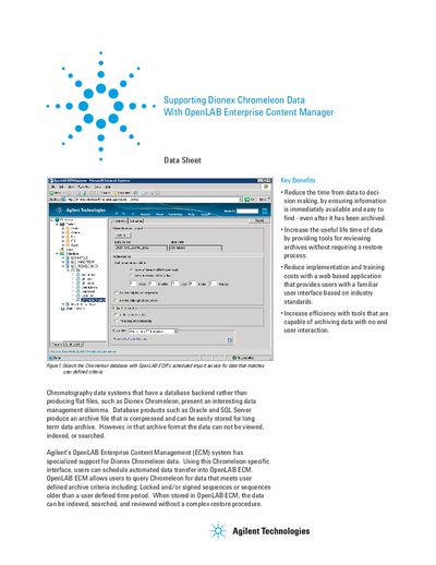 Agilent OpenLAB ECM Supporting Dionex Chromeleon Data Data Sheet - cover page