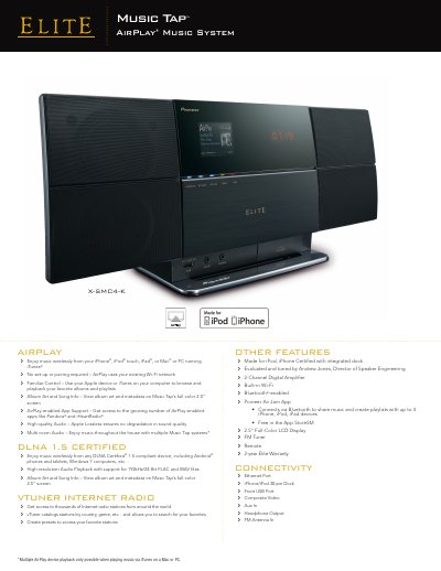 Pioneer Music TAP AirPlay Music System Product Leaflet - cover page