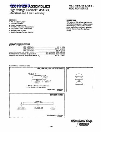 Microsemi Corp. UDA/UDC/UDB/UDD/UDE/UDF Series Rectifier Assemblies Datasheet - cover page