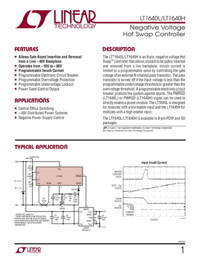 Linear Technology LT1640L/LT1640H Product Manual - cover page