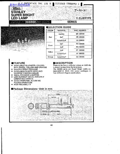 Stanley 3668S Super Bright LED Lamp Datasheet - cover page