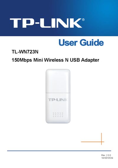 TP-Link TL-WN723N 150Mbps Mini Wireless N USB Adapter User Guide - cover page