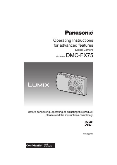 Panasonic DMC-FX75 Digital Camera Operating Instructions - cover page