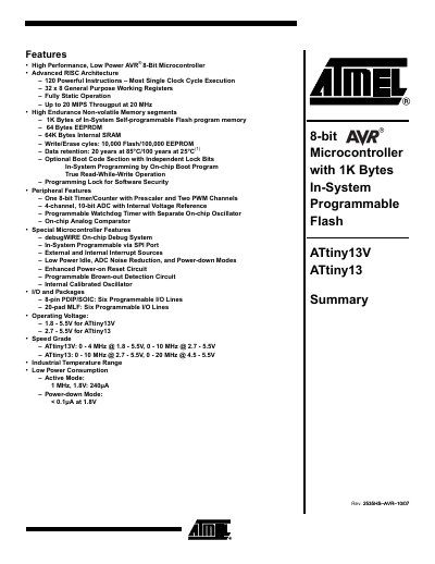 Atmel ATtiny13V/ATtiny13 Data Sheet