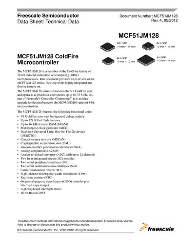 Freescale MCF51JM128 Datasheet
