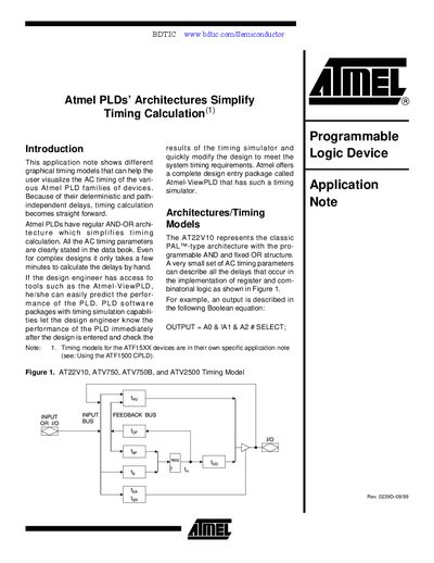 Atmel PLD Architectures Simplify Timing Calculation Application Note - cover page