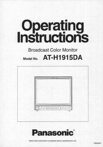 Panasonic AT-H1915DA Broadcast Color Monitor User Manual - cover page