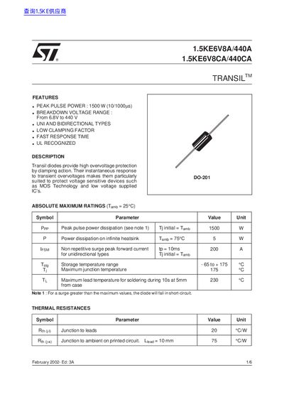 ST 1.5KE6V8A/440A 1.5KE6V8CA/440CA handbook - cover page
