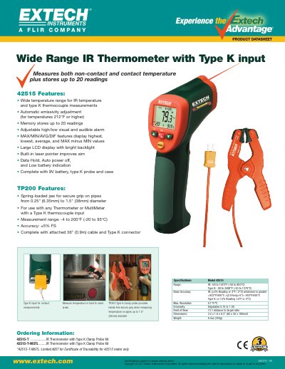 EXTECH 42515-T ..................IR Thermometer with Type K Clamp Probe Kit 42515-T-NISTL ........IR Thermometer with Type K Clamp Probe Kit *42515-T-NISTL: Limited NIST for Certificate of Traceabil - cover page
