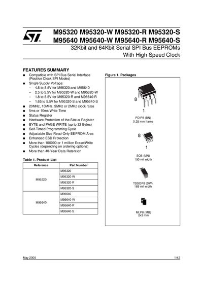 STMICROELECTRONICS - M95320 M95320-W M95320-R M95320-S M95640 M95640-W M95640-R M95640-S handbook - cover page