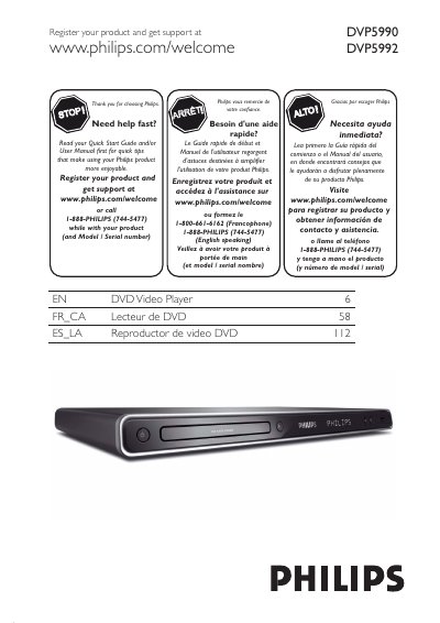 Philips DVP5990/DVP5992 DVD Video Player User Manual - cover page