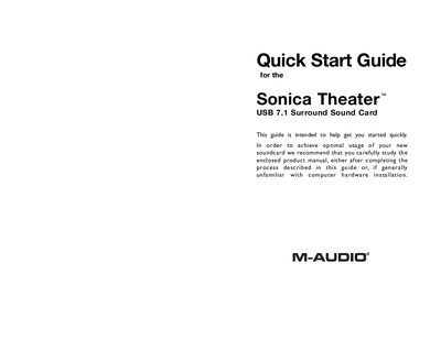 M-Audio Sonica Theater USB 7.1 Surround Sound Card Quick Start Guide - cover page