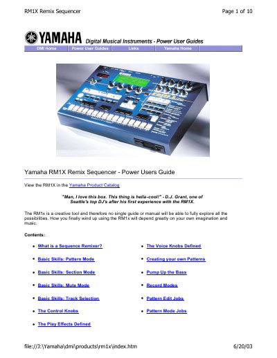 Yamaha RM1X Remix Sequencer User Guide - cover page