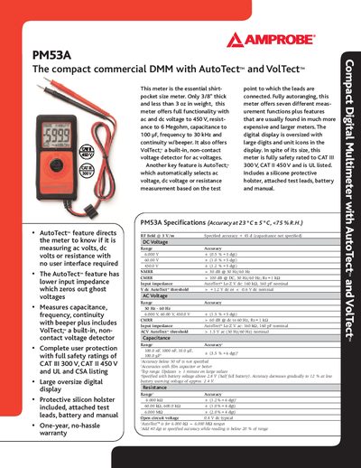 Amprobe PM53A Digital Multimeter Handbook - cover page