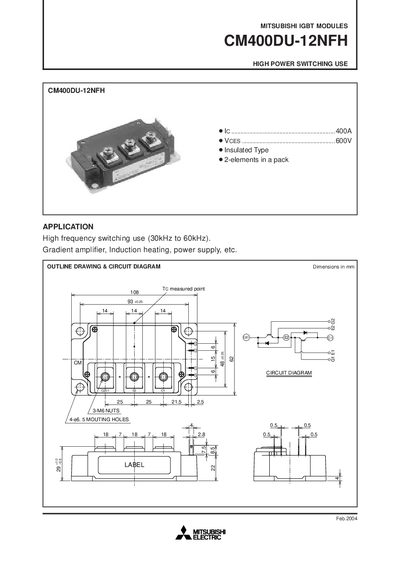 Mitsubishi CM400DU-12NFH IGBT Module Datasheet - cover page
