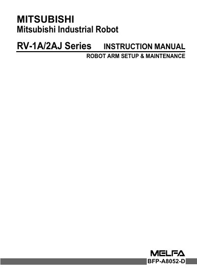 Mitsubishi RV-1A/2AJ Series Industrial Robot Instruction Manual - cover page