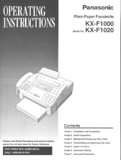 Panasonic KX-F1000 KX-F1020 Fax User Manual