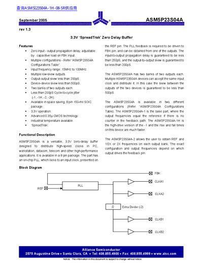 Alliance Semiconductor ASM5P23S04A Datasheet - cover page