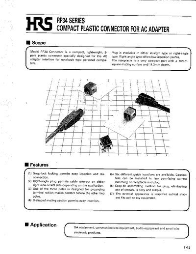 HRS RP34 Series Compact Plastic Connector for AC Adapter Product Leaflet - cover page