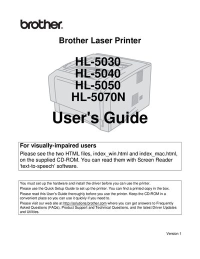 Brother HL-5030, HL-5040, HL-5050, HL-5070N Laser Printer User Manual