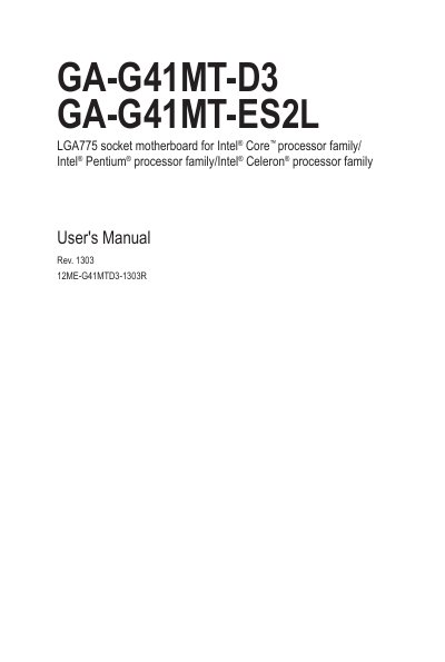 Gigabyte GA-G41MT-D3/GA-G41MT-ES2L Motherboard User Manual