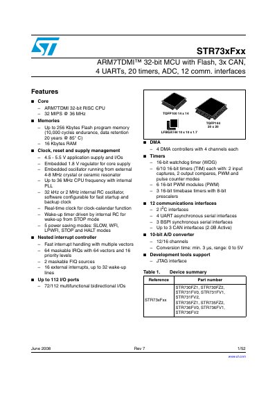 STMicroelectronics STR73xFxx MCU Datasheet