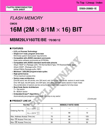 Fujitsu MBM29LV160TE/BE-70/90/12 Datasheet - cover page