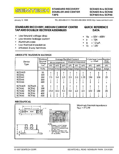 SEMTECH TANDARD RECOVERY DOUBLER AND CENTER TAPS SCDA05 thru SCDA6 SCNA05 thru SCNA6 SCPA05 thru SCPA6 - cover page