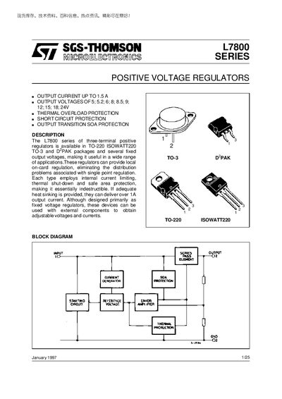 SGS-Thomson L7800 Series Positive Voltage Regulator Datasheet - cover page