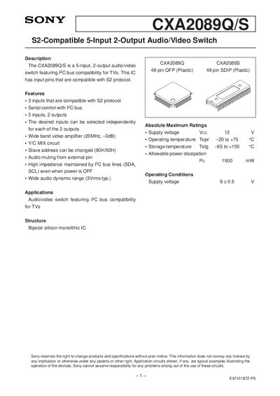 Sony CXA2089Q/S Datasheet - cover page