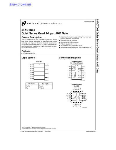 National Semiconductor 54ACTQ08 Quad 2-Input AND Gate Datasheet