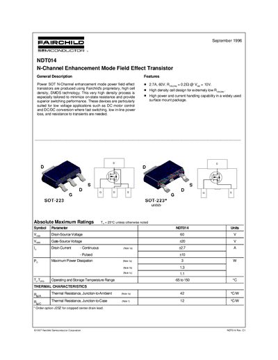 Fairchild Semiconductor NDT014 Datasheet - cover page