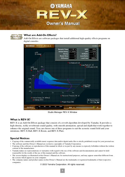 Yamaha REV-X Add-On Effects Owner's Manual - cover page