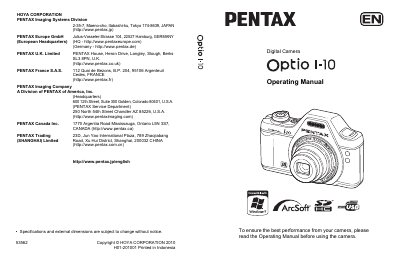 Pentax Optio I-10 Digital Camera Operating Manual - cover page