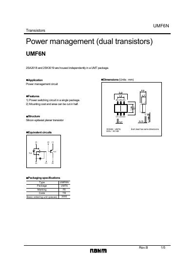 ROHM UMF6N Dual Transistor Datasheet - cover page