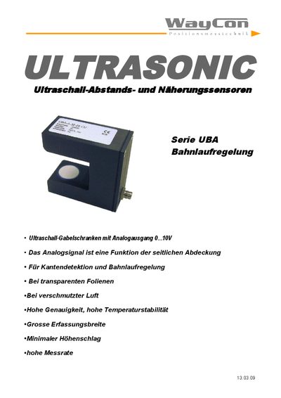 WayCon UBA-A-30-24-CU & UBA-A-40-24-CU Ultrasonic Sensor Datasheet - cover page