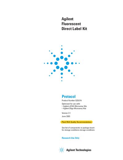 Agilent Fluorescent Direct Label Kit G2557A Protocol - cover page