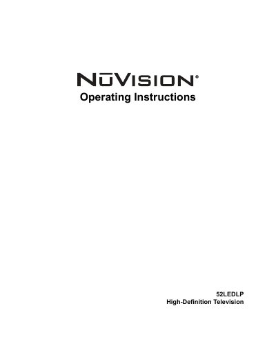 NuVision 52LEDLP High-Definition Television Operating Instructions - cover page