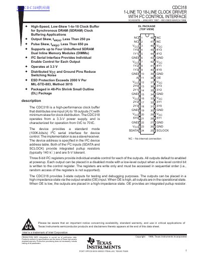 Texas Instruments CDC318 1-Line to 18-Line Clock Driver Datasheet