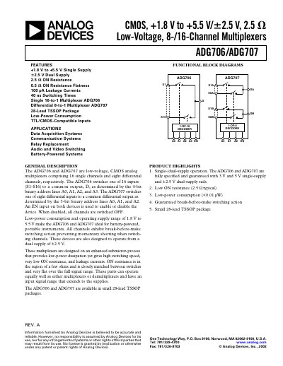 Analog Devices ADG706/ADG707 Datasheet