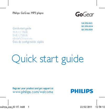 Philips SA3RGA02 SA3RGA04 SA3RGA08 MP3 Player Quick Start Guide