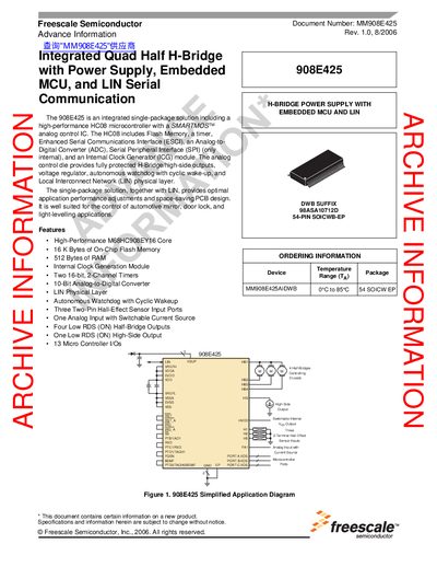Freescale MM908E425 Integrated Quad Half-Bridge Datasheet - cover page