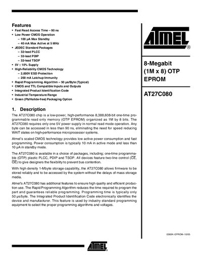 Atmel AT27C080 8-Megabit OTP EPROM Datasheet