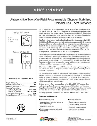 Allegro A1185/A1186 Hall Effect Switch Datasheet - cover page