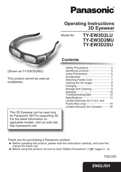 Panasonic TY-EW3D2LU TY-EW3D2MU TY-EW3D2SU Manual - cover page