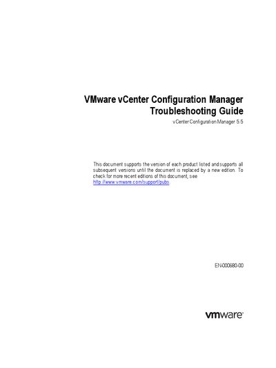 VMware vCenter Configuration Manager 5.5 Troubleshooting Guide - cover page