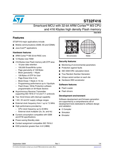 ST32F416 Smartcard MCU Data Brief