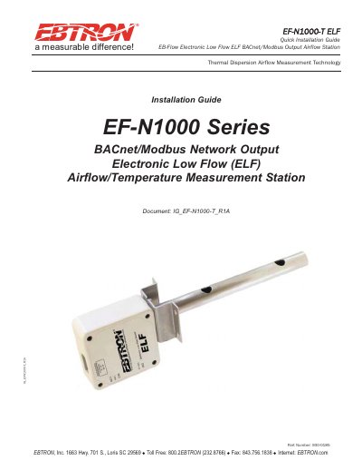 EBTRON EF-N1000-T ELF Installation Guide - cover page