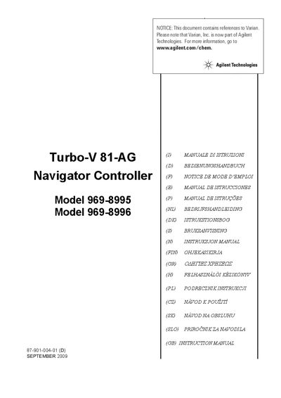 Agilent Technologies Turbo-V 81-AG Navigator Controller 969-8995 Manual - cover page