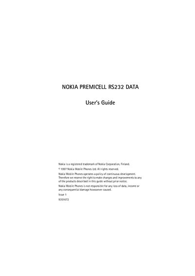 Nokia AFW-3 RS232 Data Adapter User Manual - cover page